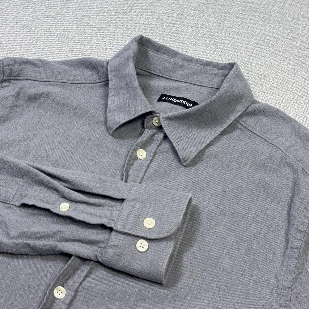 J. Lindeberg Flannel Shirt Mens Large Gray Long Sleeve Button-Up Slim Fit